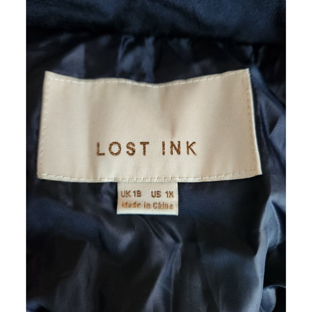 Lost Ink Womens Quilted Velvet Puffer Jacket Navy Blue US 1X - Picture 3 of 4